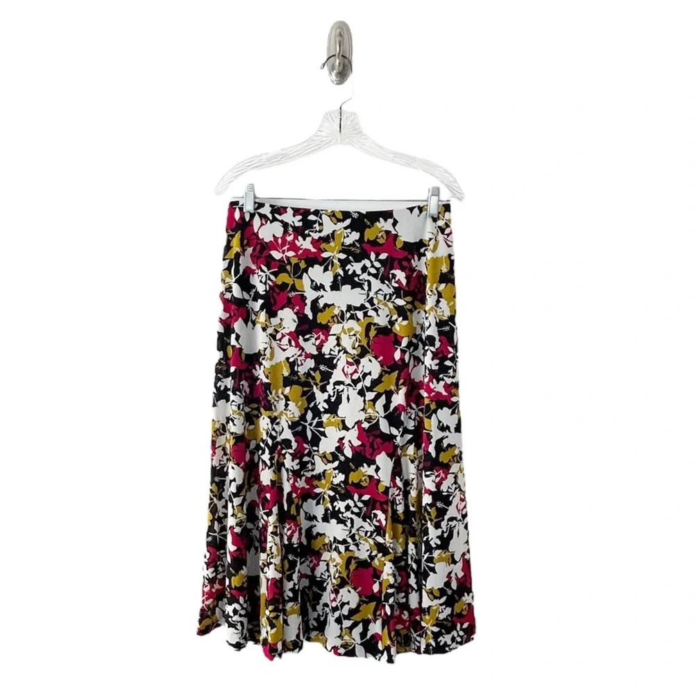 Jones New York Abstract Floral Elastic Waist Multicolored Midi Skirt Size Small